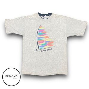 SCI Vintage Men's 100% Cotton Palm Beach Print T-Shirt Size Large Gray